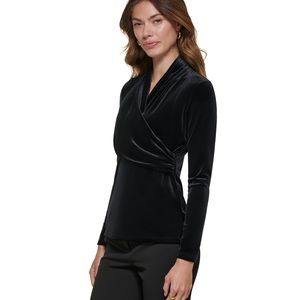 Women's Velvet Novelty Long-Sleeve V-Neck Wrap Top